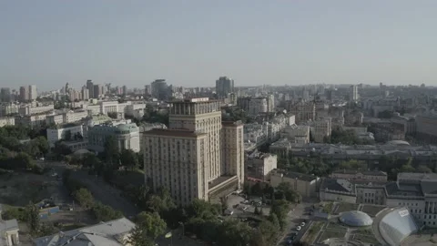 Monument statue at the Independence Square in Kyiv. Ukraine. Aerial. Summer Stock Footage 200990066