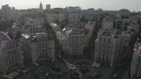 Monument statue at the Independence Square in Kyiv. Ukraine. Aerial. Summer Stock Footage 200990317