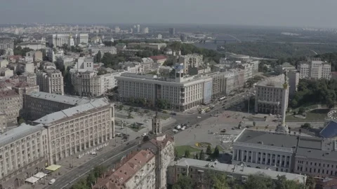 Monument statue at the Independence Square in Kyiv. Ukraine. Aerial. Summer Stock Footage 200993323