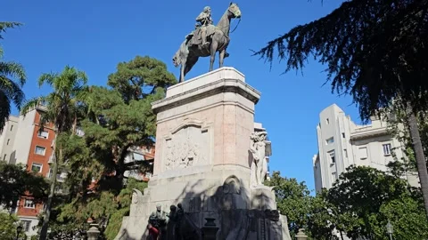 Monument With Steps Beneath Pine And Palm Trees, Montevideo, Uruguay 8K Stock Footage 306494588