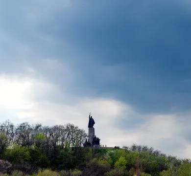 A monument of stone on the mountain Stock Photos