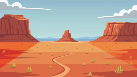 Monument Trail Desert Flat Design Illustration View Stock Illustration