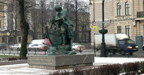 Monument to Tsar carpenter, snowfall, Saint Petersburg, Russia Stock Footage 71224499