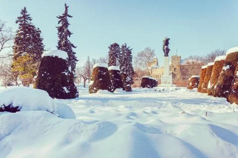 Monument under the snow Stock Photos