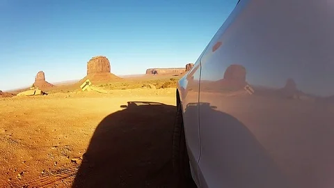 Monument Valley, Drive thru desert canyon in USA Stock Footage