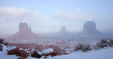 Monument Valley During Snow Storm Stock Footage 243208447