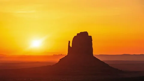 Monument Valley, East Mitten Butte, Colorful Sunrise, Timelapse Video 8K Stock Footage