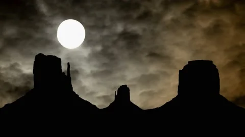 Monument Valley Panorama Skyline, Time Lapse in Dark Night with Full Moon, USA Stock Footage 134645307