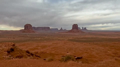 Monument Valley – Striking Side View of Iconic Red Rock Formations Stock Footage 309053213
