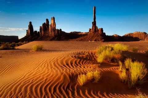 Monument Valley Utah, Rippled Sand Dunes, Rock Formations Stock Photos