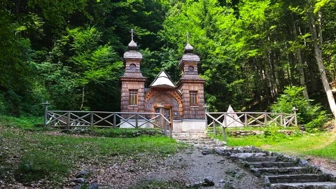 A monument at Vrsic pass Stock Footage 112042177