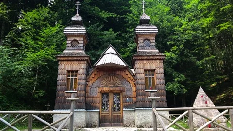 A monument at Vrsic pass Stock Footage 112042181
