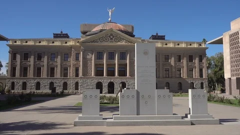 Monument to War Heroes, State Capitol building, Phoenix, Arizona, USA Stock Footage 88879542