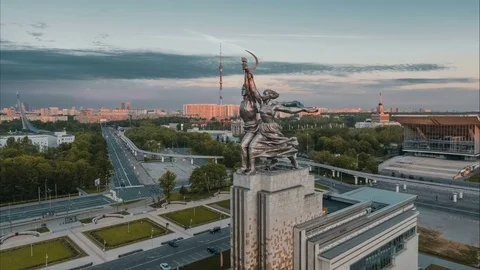 Monument Worker and Kolkhoz Woman Stock Footage