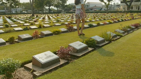 The monument of world war 2 cemetery at sunset . 库存影片 151064420