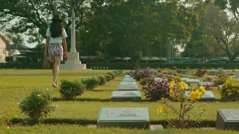 The monument of world war 2 cemetery at sunset . Video stock 151064461