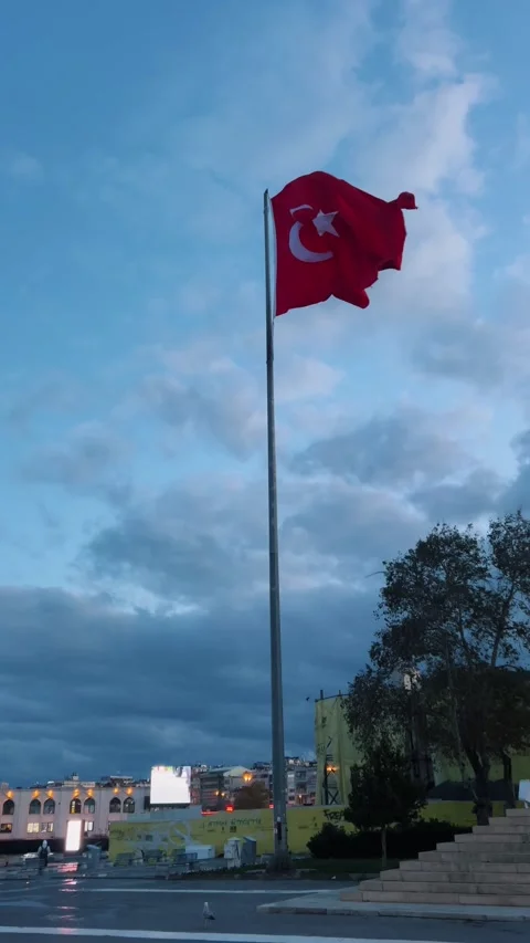 A monumental and stunningly designed Giant Turkish Flag is proudly displayed Stock Footage 301792095