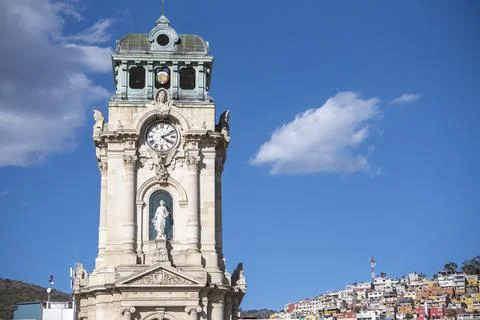 Monumental Clock Tower on Central Square. Aerial View of Pachuca, Hidalgo state Stock Photos
