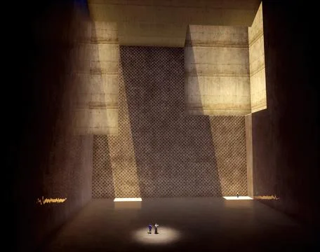 Monumental interior, abstract architectural 3D Illustration. Stock Illustration