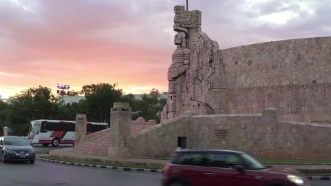 Monumento a la Patria at sunset, Merida, Yucatan, Mexico Stock Footage 155670344