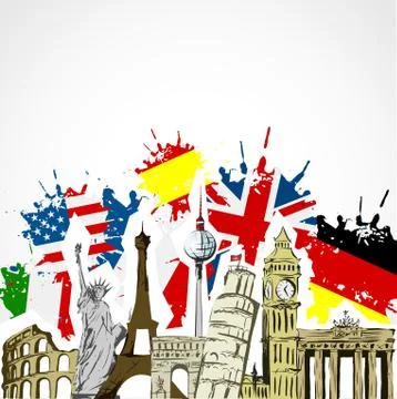 Monuments and flags Stock Illustration