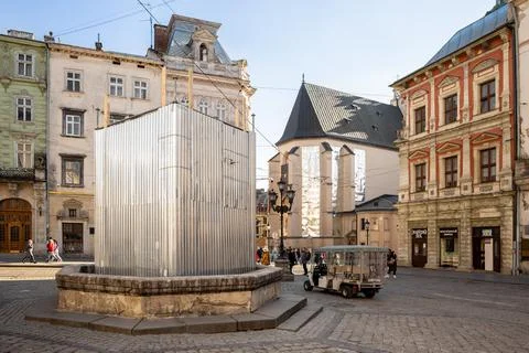 Monuments are covered to be protected from bombing Stock Photos