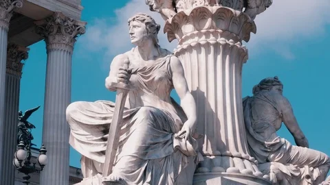 Monuments of Austrian parliament building. Video stock 73510686