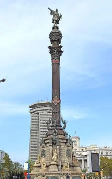 Monuments of Christopher Columbus in Barcelona Stock Photos