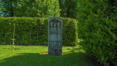 Monuments of different shapes and sizes in a Roman necropolis Stock Footage