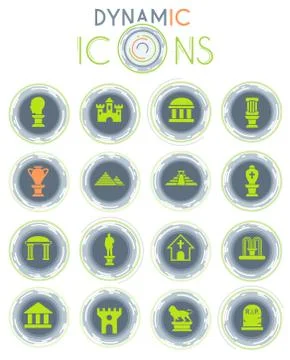 Monuments dynamic icons Stock Illustration