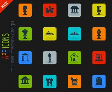 Monuments icon set Stock Illustration