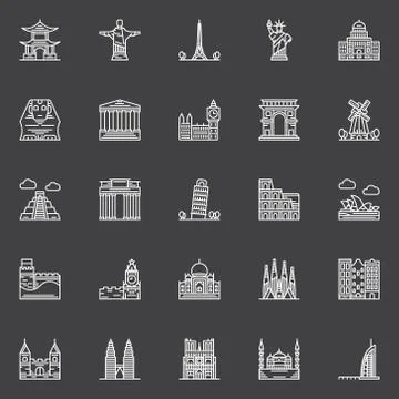 Monuments icons set Stockillustratie