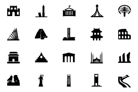 Monuments Icons Set Stock Illustration