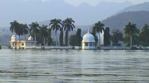 Monuments on the Lake side , Udaipur India Stock Footage 52818216