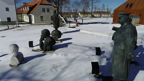 Monuments to Lenin and Stalin, in the museum. Stock Footage 87799501