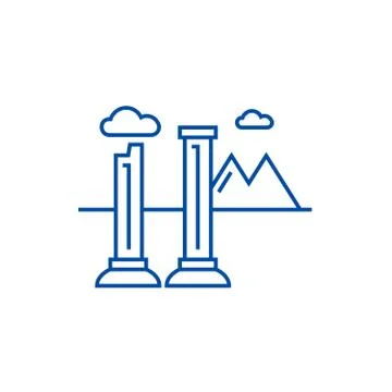 Monuments of ruins line icon concept. Monuments of ruins flat vector symbol Stock Illustration