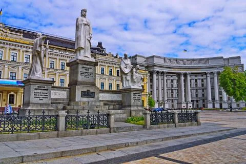Monuments to St. Andrew the First-Called, Princess Olga, the clear Cyril and  Stock Photos