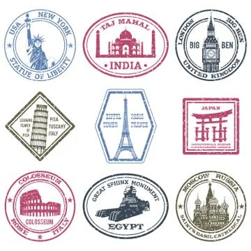 Monuments Stamps Set Stock Illustration
