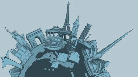 Monuments Of The World, Close Up - Toon Version v1 Stock Illustration