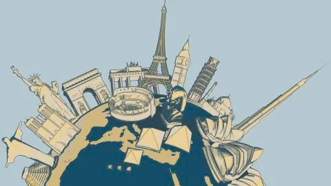 Monuments Of The World, Close Up - Toon Version v2 Stock Illustration