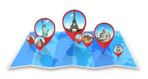 Monuments of the world on a map Stock Illustration