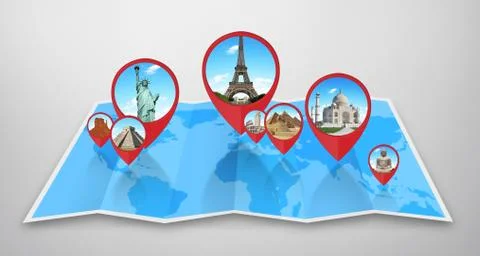 Monuments of the world on a map Stock-Illustration
