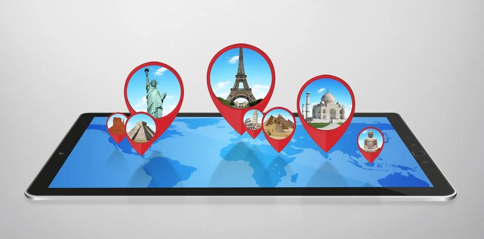 Monuments of the world on a modern tablet Stock Illustration