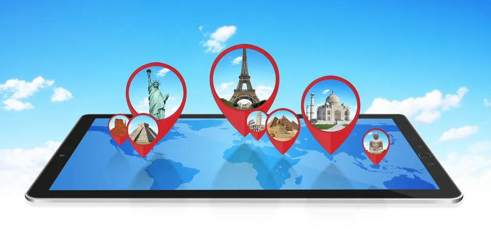 Monuments of the world on a modern tablet Stock Illustration