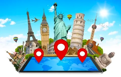 Monuments of the world on a modern tablet Stock Illustration