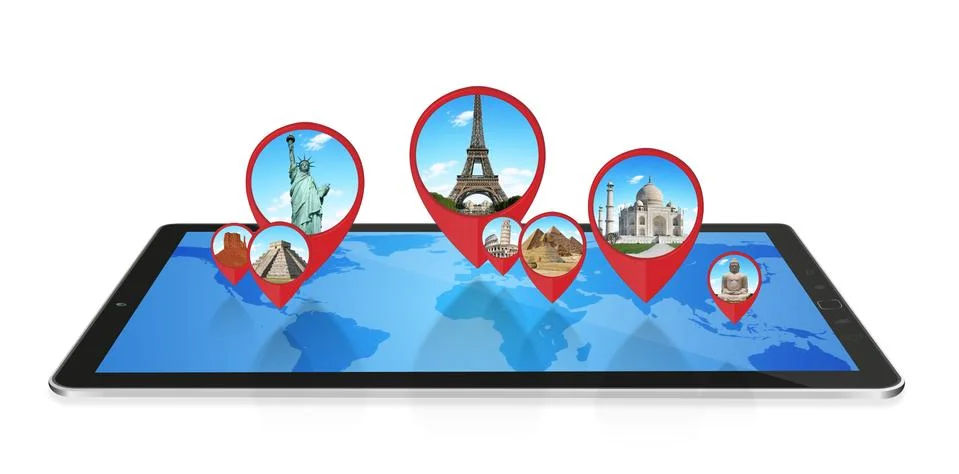 Monuments of the world on a modern tablet 스톡 일러스트