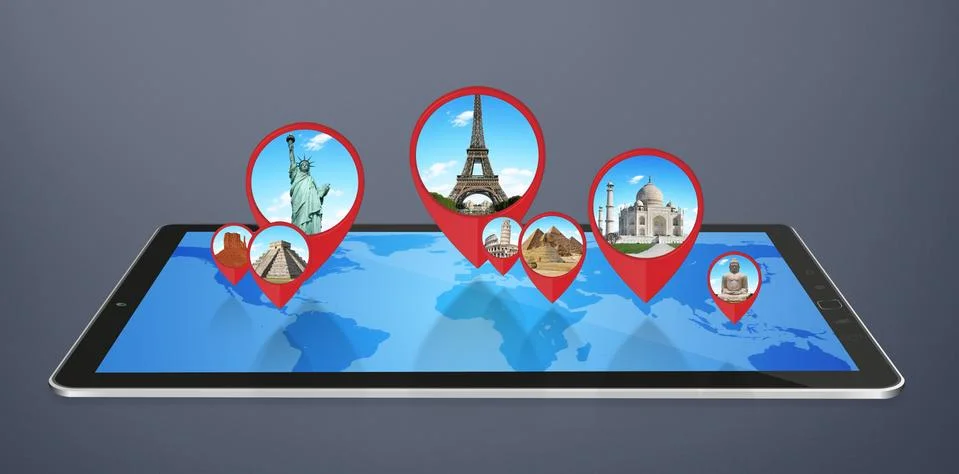 Monuments of the world on a modern tablet Stock Photos