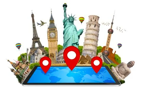 Monuments of the world on a modern tablet Stock Photos