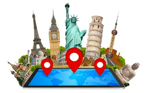 Monuments of the world on a modern tablet Stock Photos