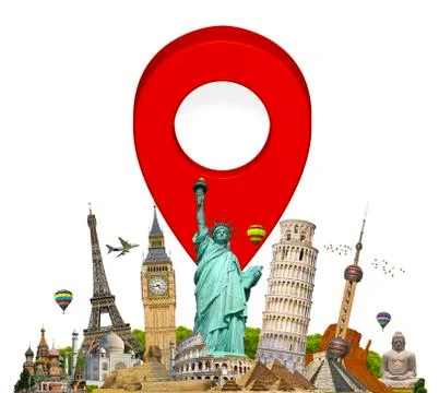 Monuments of the world with pin marker icon Stock Illustration